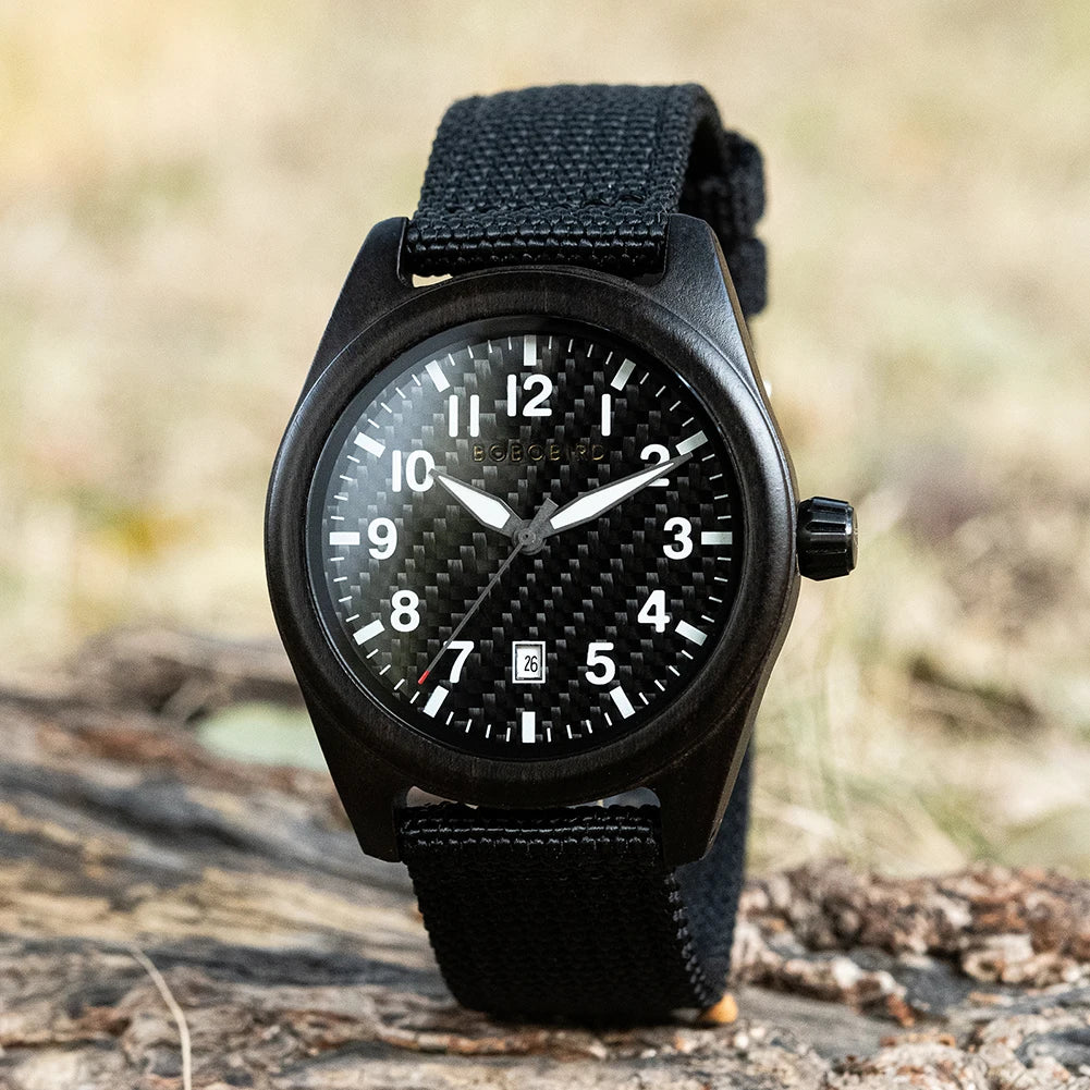 Vintage Mens Wooden Watch - Nylon Strap Casual Wristwatch for Men