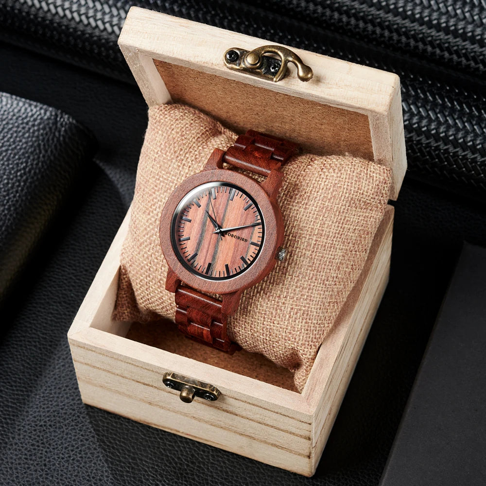 Men’s Classic Analog Sandalwood Watch - Quartz Movement With Wooden Box