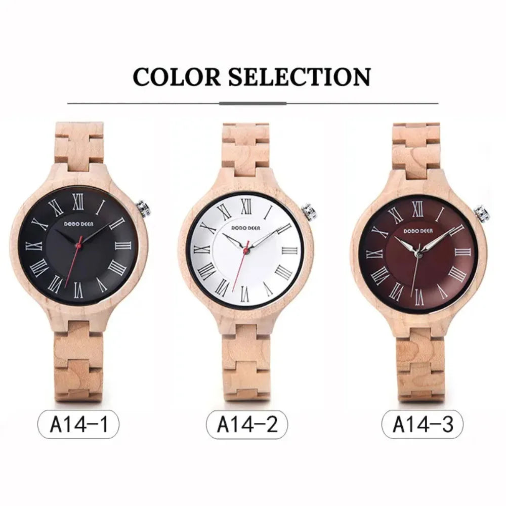 Women's Wooden Fashion Watch - Classic Retro Analog Display With Tound Face And Quartz Movement