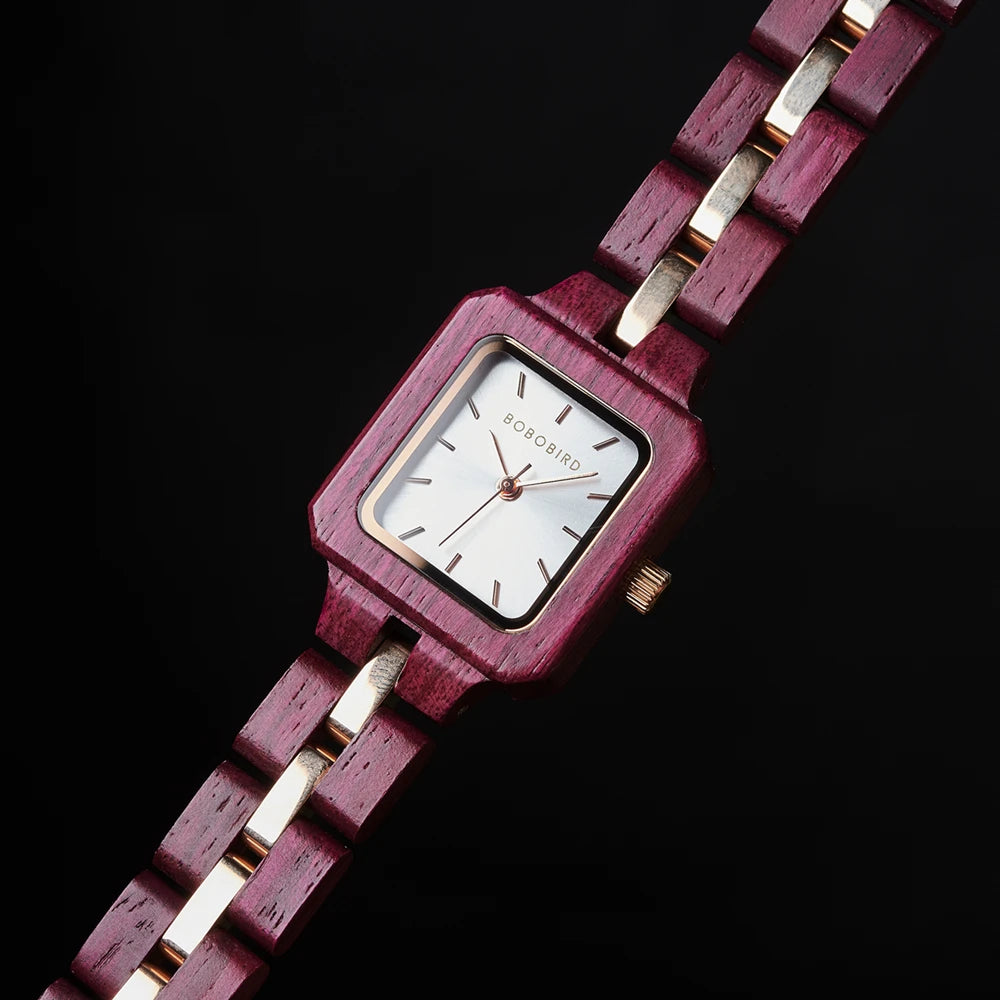 Fashion Women's Watch Wooden Links Square Face Wrist Watch for Ladies Special Gift