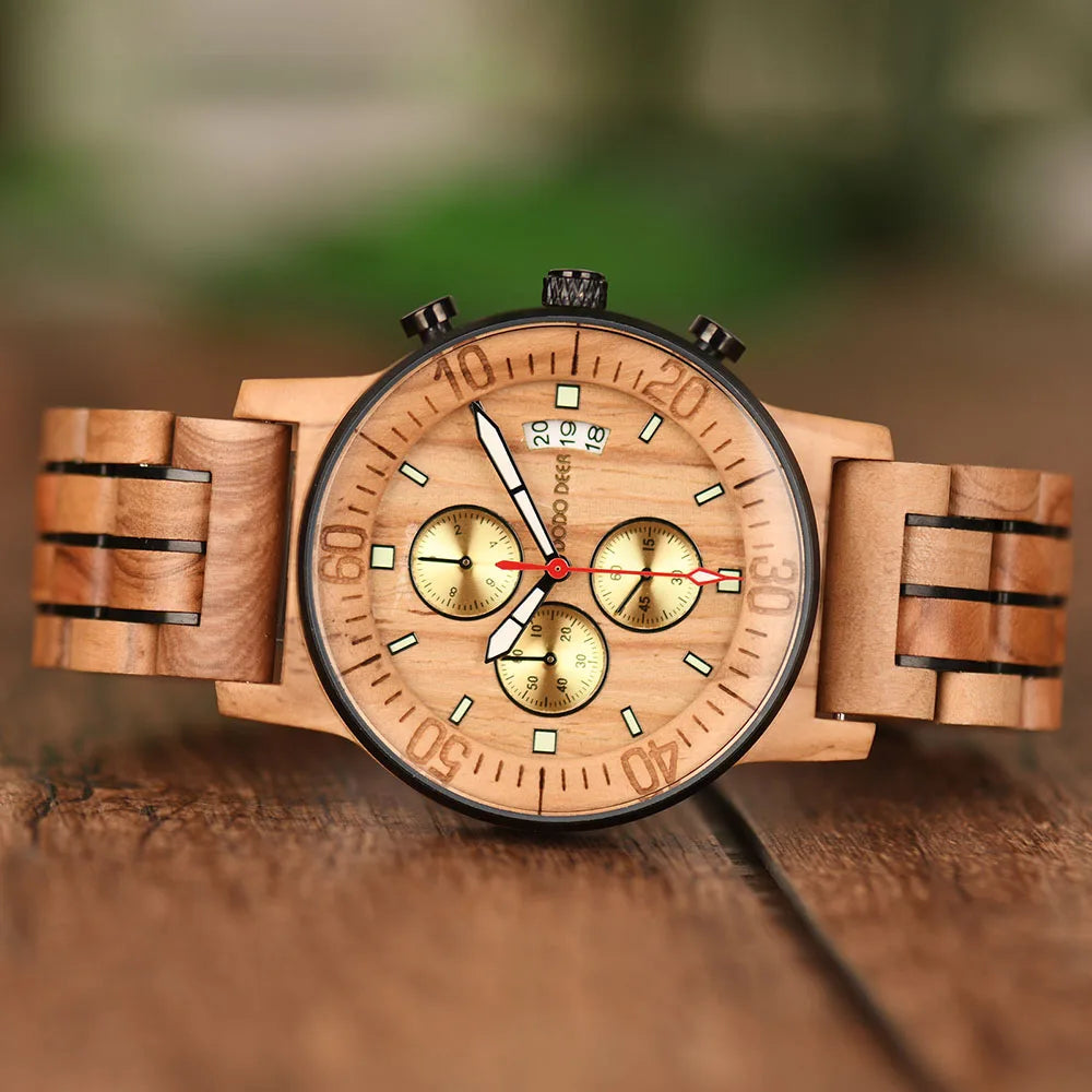 Men's Wooden Watch With Calendar - Multifunctional Fashion Quartz Movement Wristwatch
