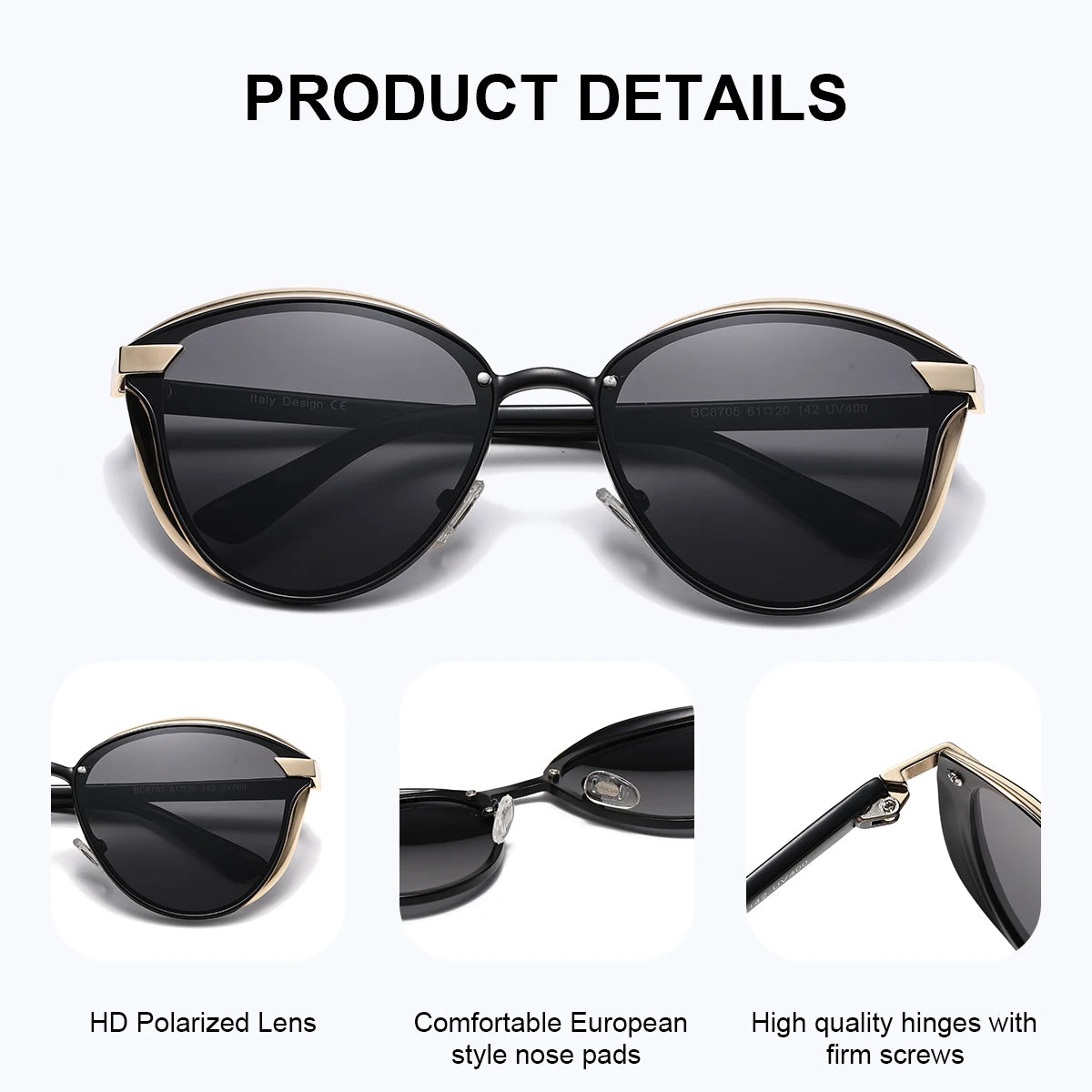 BARCUR Luxury Brand Cat Eye Polarized Sunglasses Delicate Fantasy Rimless Metal Frame Party Vacation Travel UV Women Sunglasses