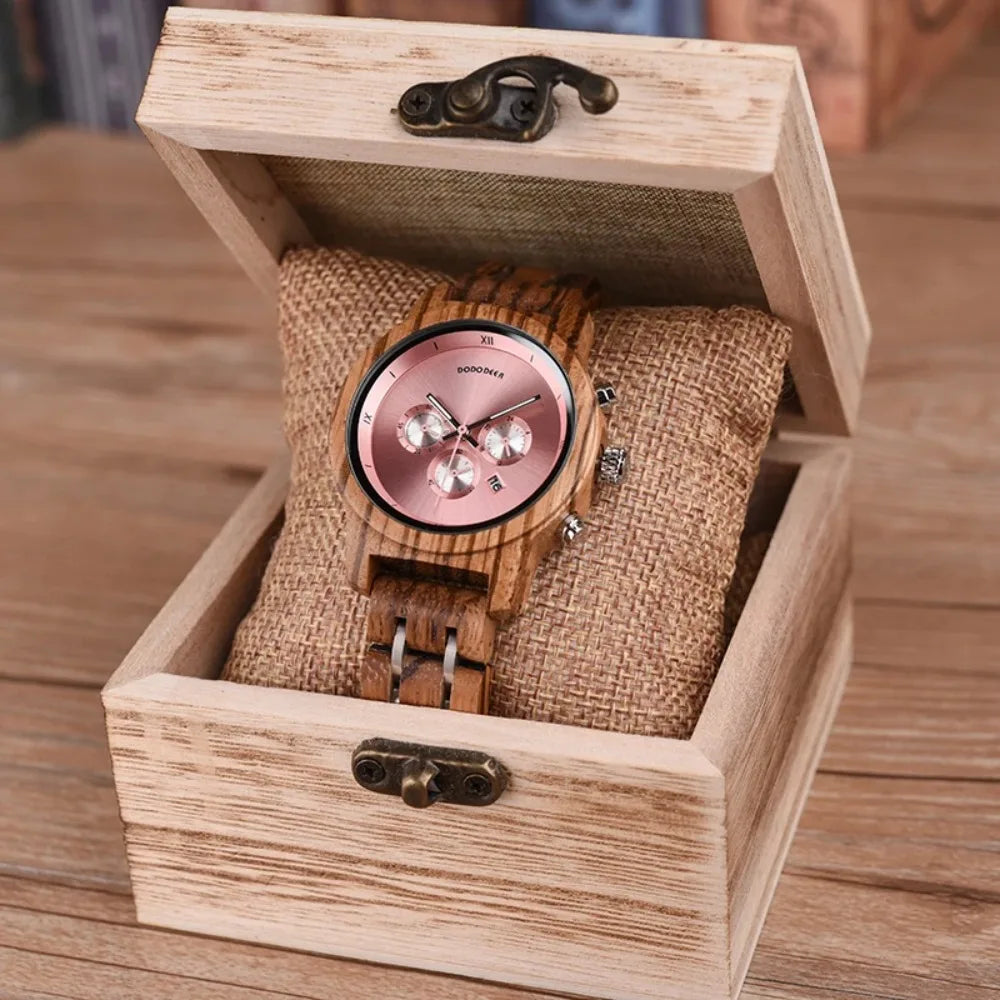 Women’s Wooden Sports Watch - Chronographic Analog Display With Quartz Movement
