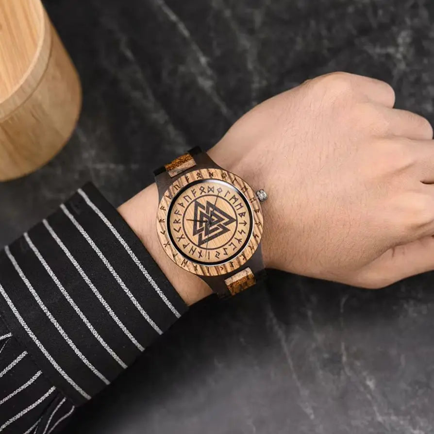 Men's Viking Style Wooden Wristwatch - Vintage Watch for Men