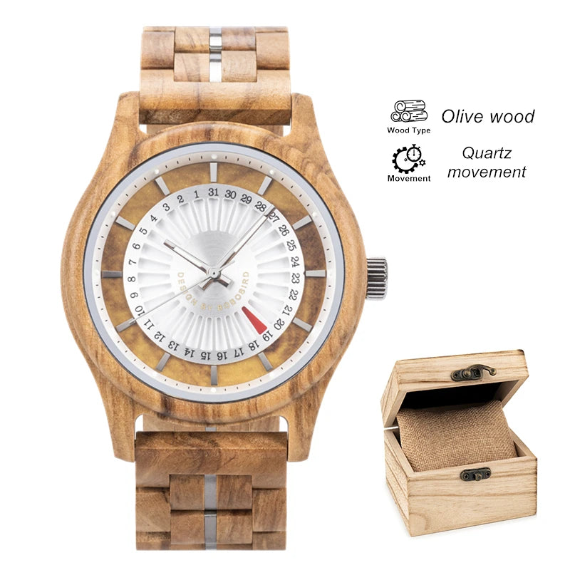 Unique Men's Wooden Watch Design - Chronographic Date Display On Face Wristwatch for Men
