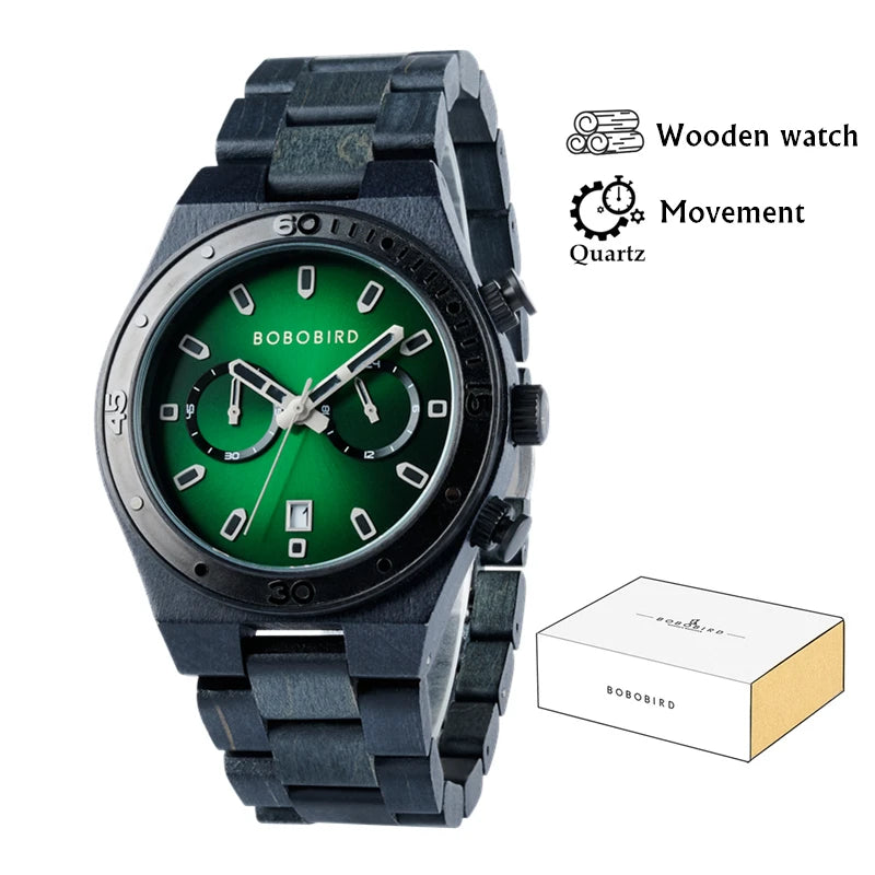 Luxury Men's Wooden Watch With Chronographic Date Display