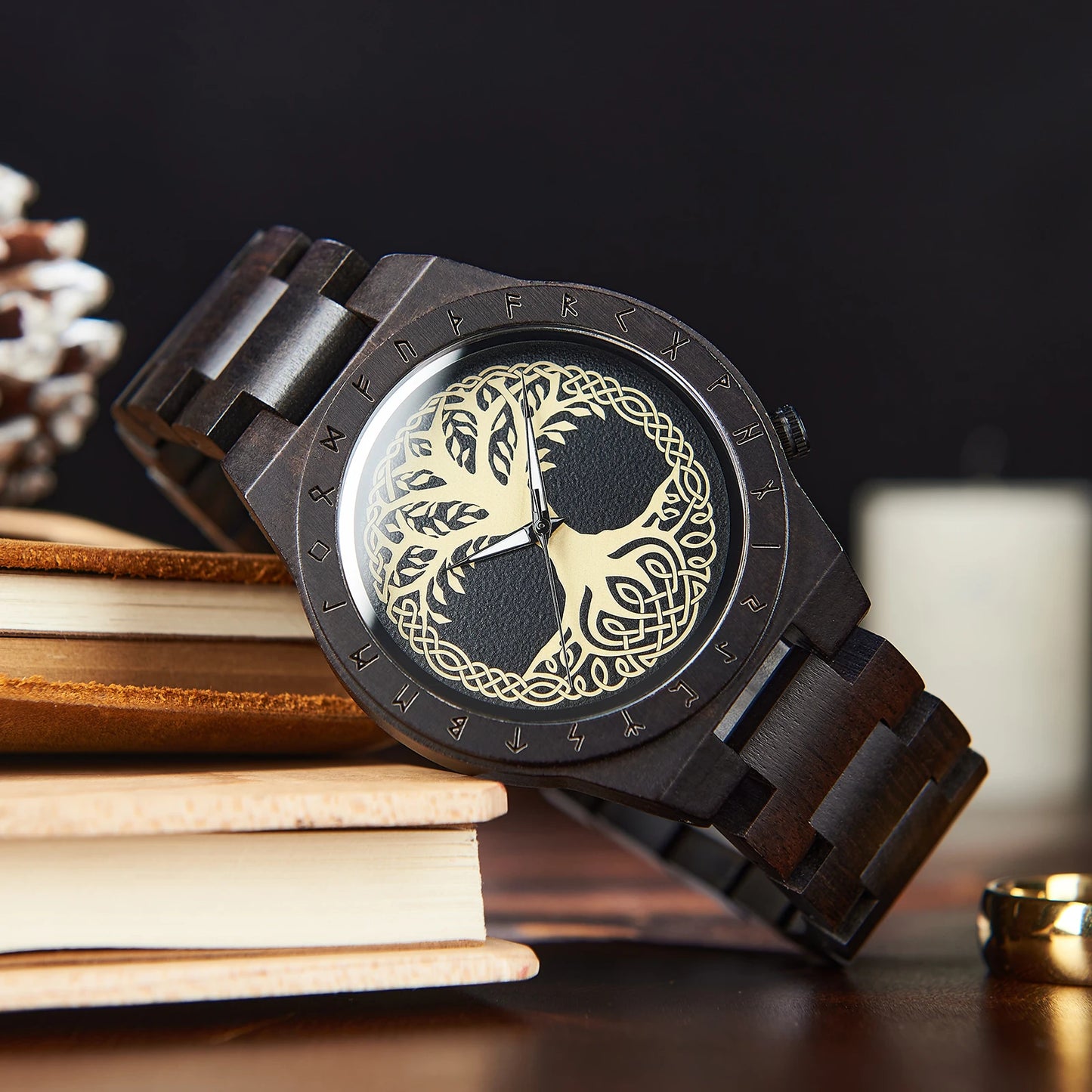 Men's Wooden Wristwatch - Viking Face Style - Gift Idea for Men
