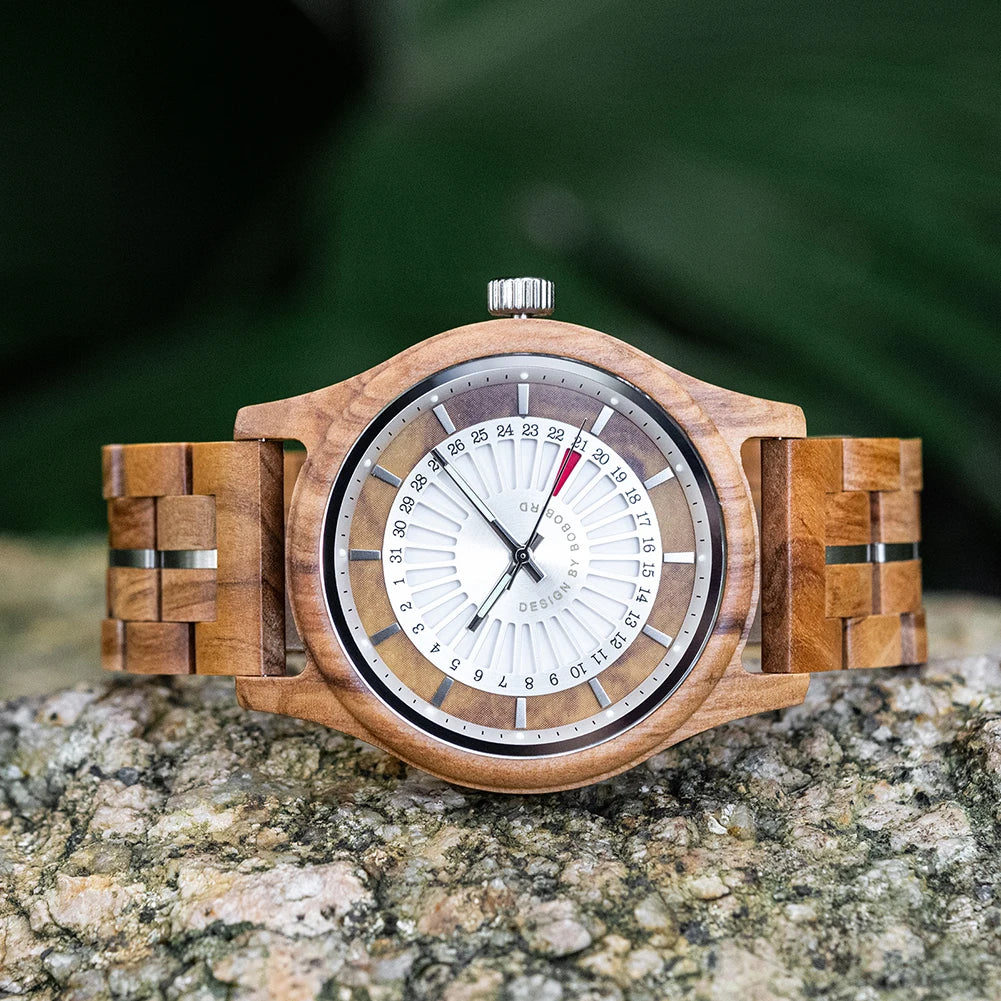 Unique Men's Wooden Watch Design - Chronographic Date Display On Face Wristwatch for Men