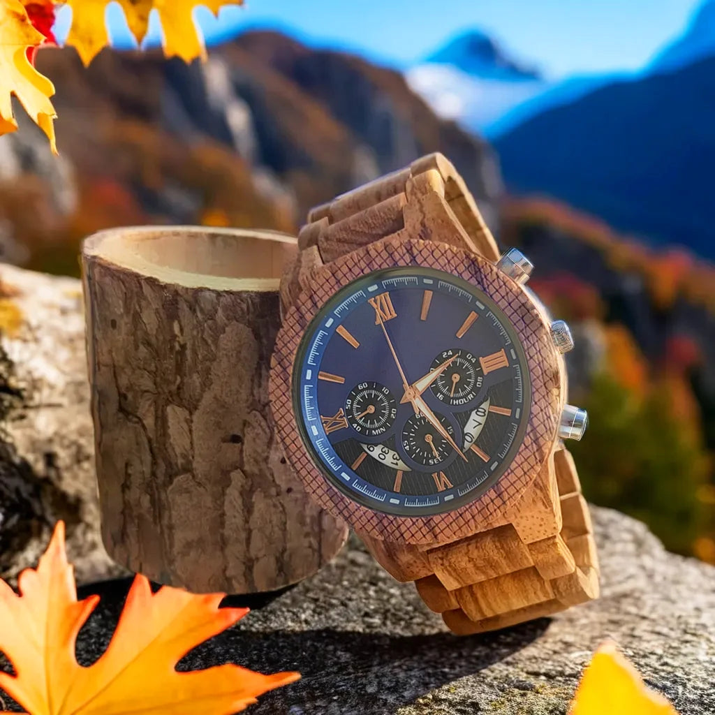 Wooden Wrist Watch for Men - Luxury Stylish Multifunction Chronographic Face