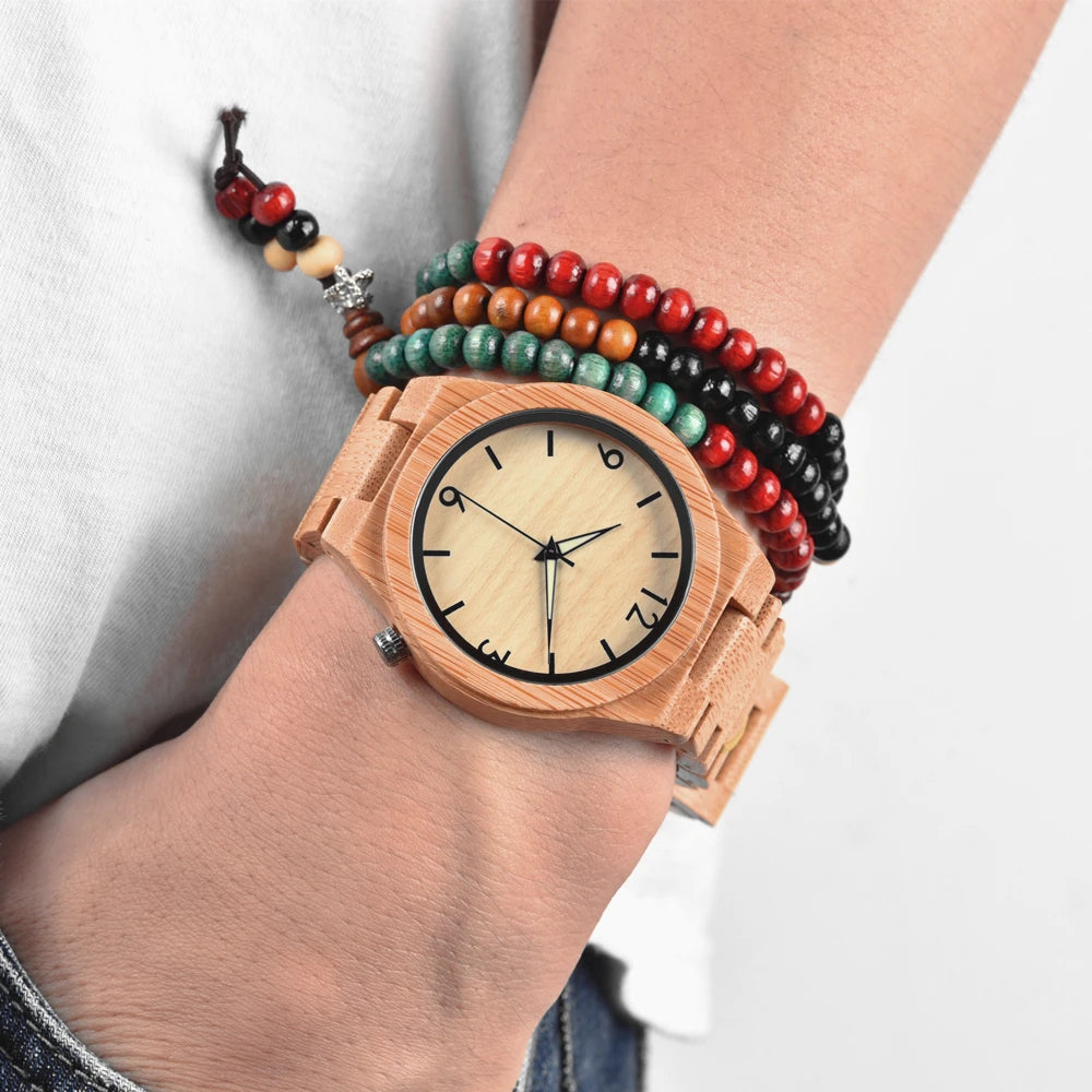 Simple Bamboo Men's Watch with Gift Box - Round Face - Quartz Movement