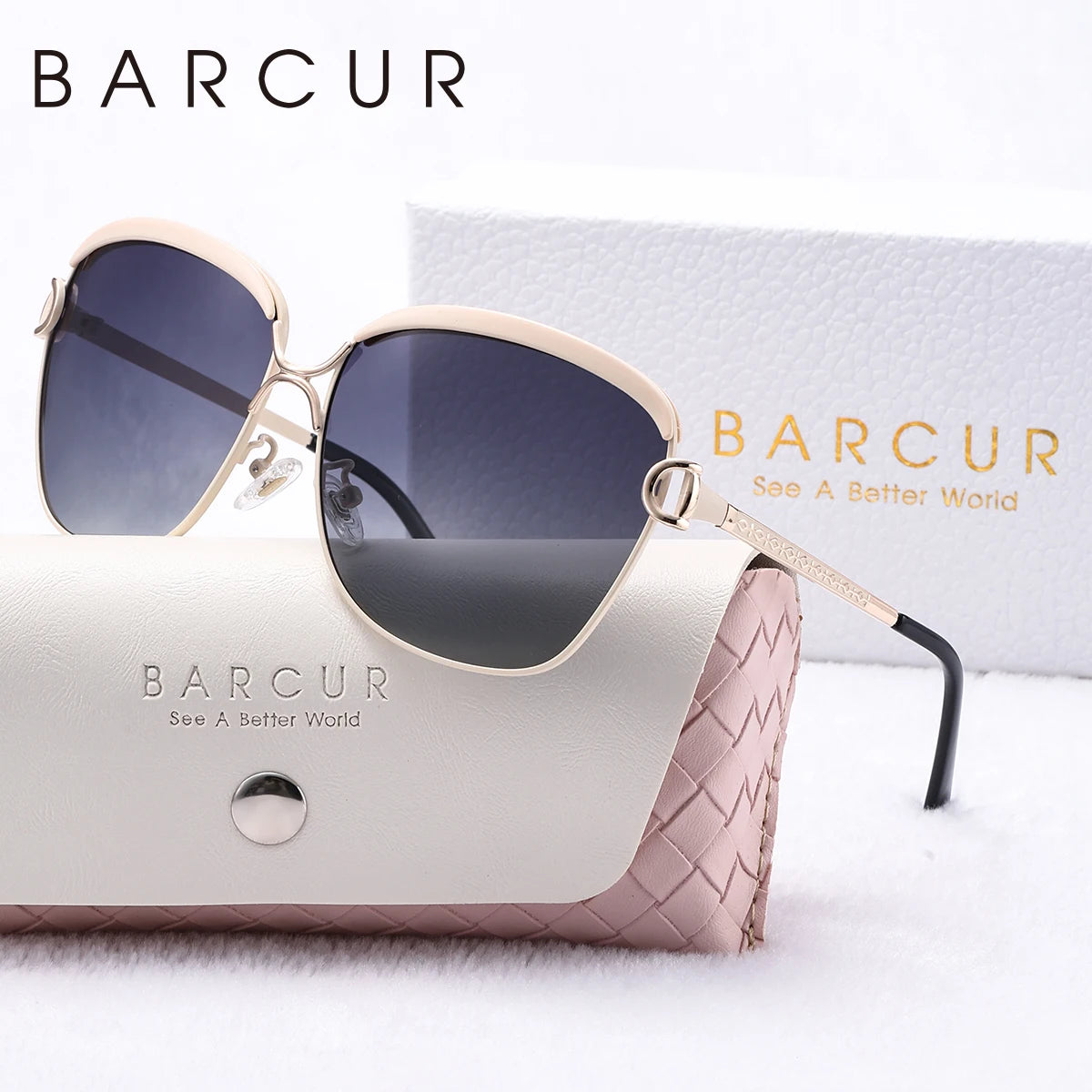 BARCUR 1pcs Fashion Women Sunglasses Multi-color Option Travel Metal Frame UV Polarized Sunglasses White Gift Box Exquisite Gift