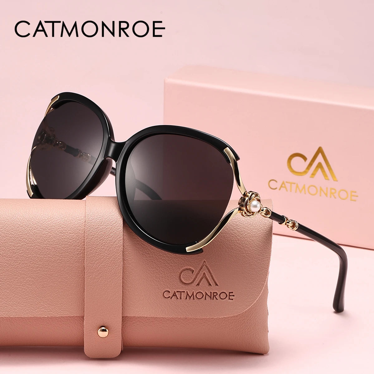 CATMONROE 1 PCS Polarized Women sunglasses Oval PC Frame Metal Hinge Decorative Flower UV400 Brand Luxury woman glasses