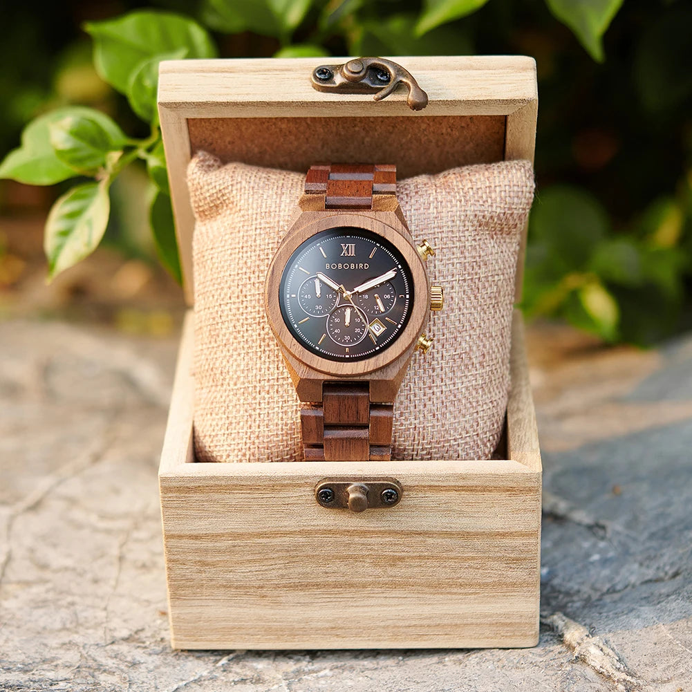 Men's Fashion Wooden Wristwatch - Quartz Movement - Round Face
