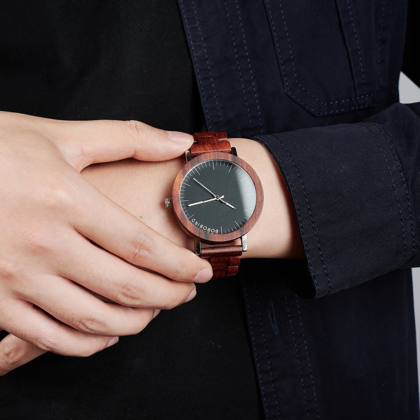 Men’s Red Sandalwood Watch - Quartz Movement With Analog Black Face
