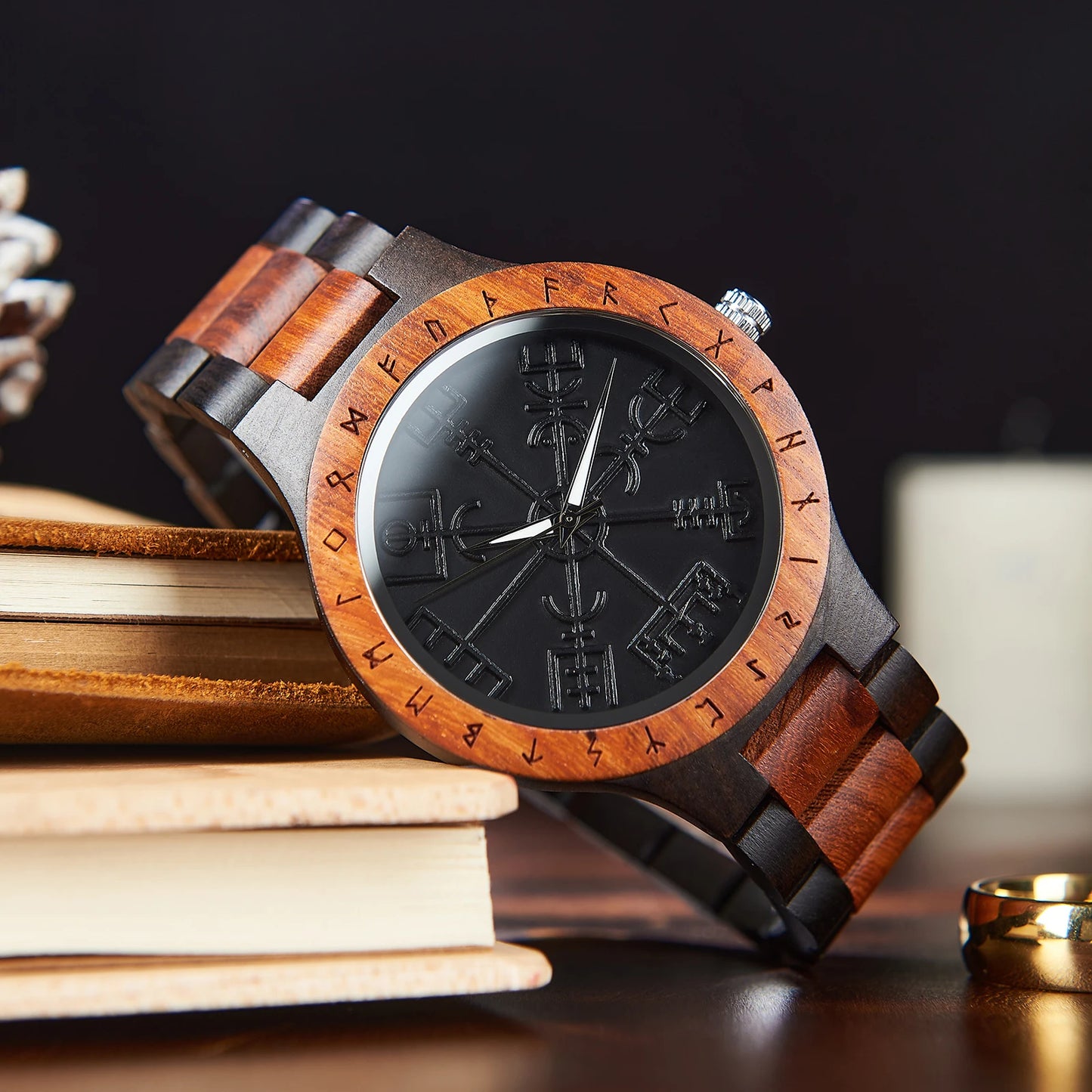 Men's Viking Style Wooden Wristwatch - Vintage Watch for Men