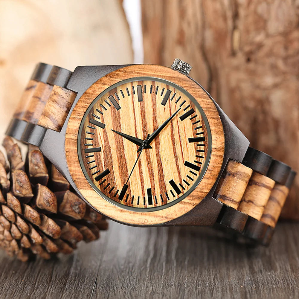 Unisex Wooden Wrist Watch For Men or Women - Classic Analog Timepiece - Quartz Movement And Retro Style