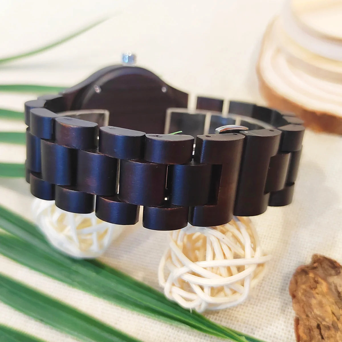 Women's Fashionable Wooden Wrist Watch With Simulated Diamond Dial - Quartz Movement & Analog Face