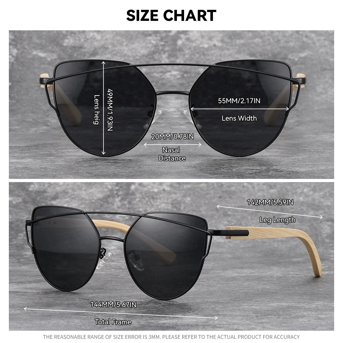 BARCUR Luxury Brand Women Polarized Sunglasses Metal Cat Eye Frame Bamboo Glasses Women Fashion UV400 Sun Shades Glasses