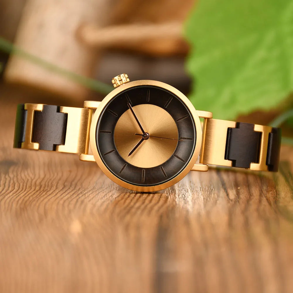 Stylish Ladies Wooden Watches - Round Face With Analog Display And Quartz Movement