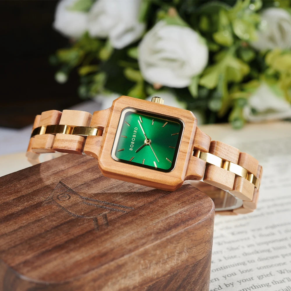Fashion Women's Watch Wooden Links Square Face Wrist Watch for Ladies Special Gift