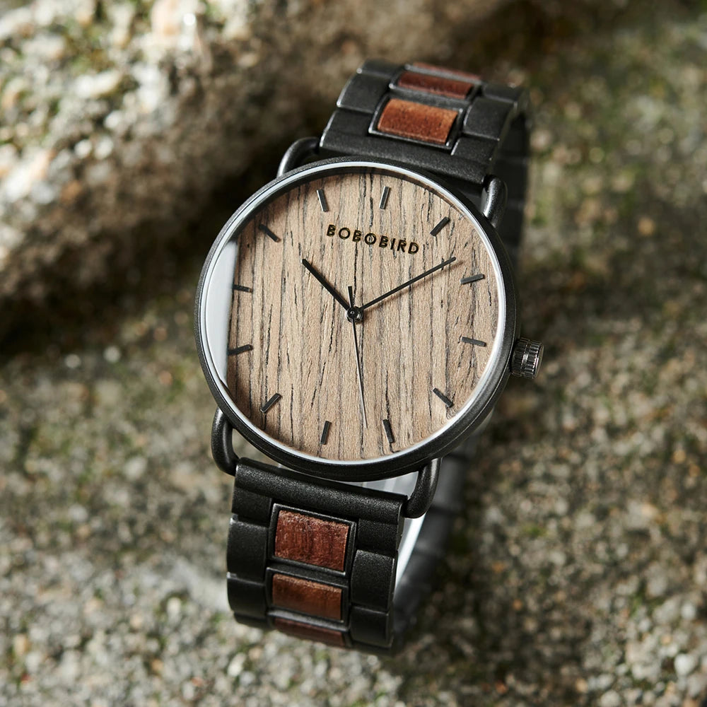 Classic Men's Wooden Watch - Quartz Movement Analog Face Wristwatch for Men