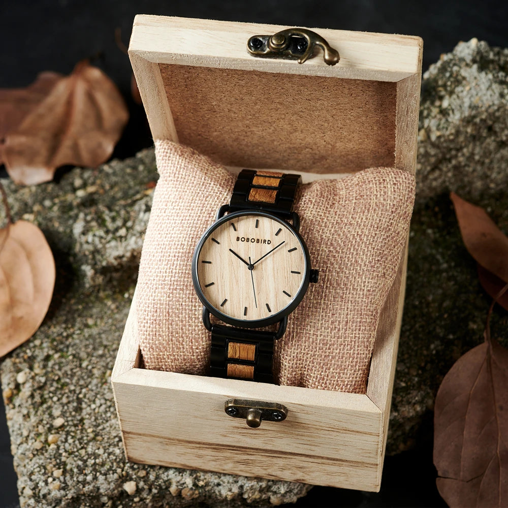 Classic Men's Wooden Watch - Quartz Movement Analog Face Wristwatch for Men