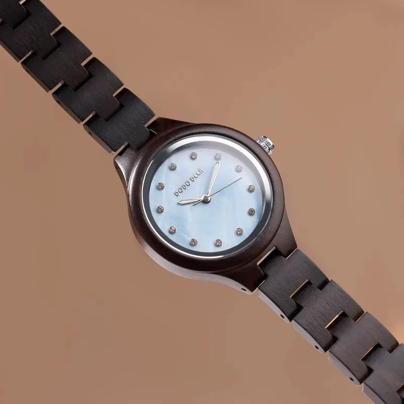 Women’s Classic Retro Analog Watch - Wooden Body And Band With Quartz Movement