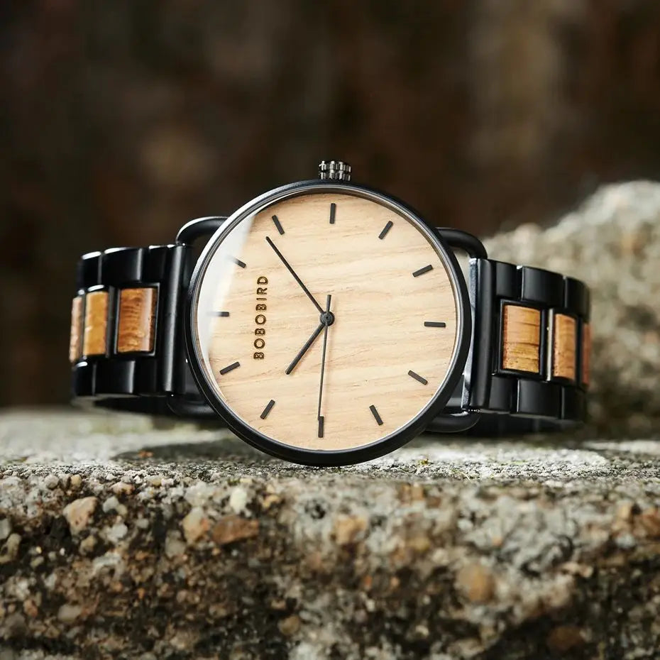 Classic Men's Wooden Watch - Quartz Movement Analog Face Wristwatch for Men