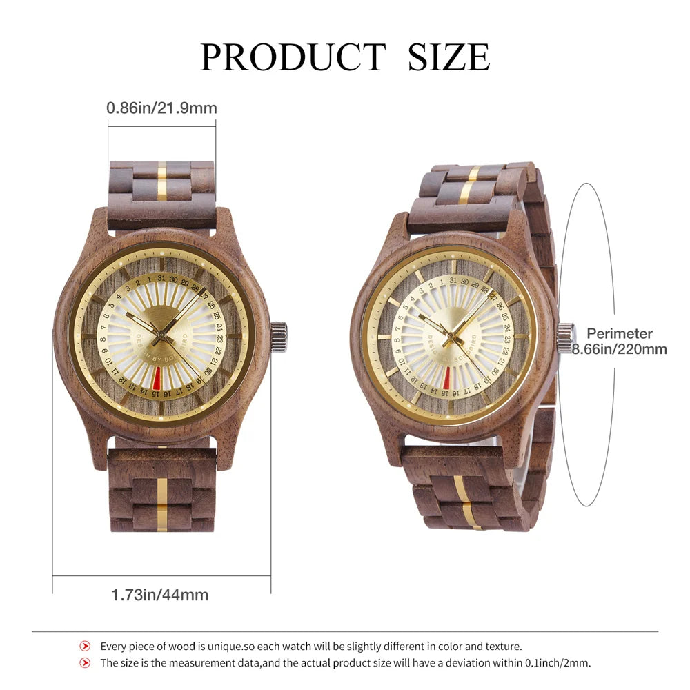 Unique Men's Wooden Watch Design - Chronographic Date Display On Face Wristwatch for Men