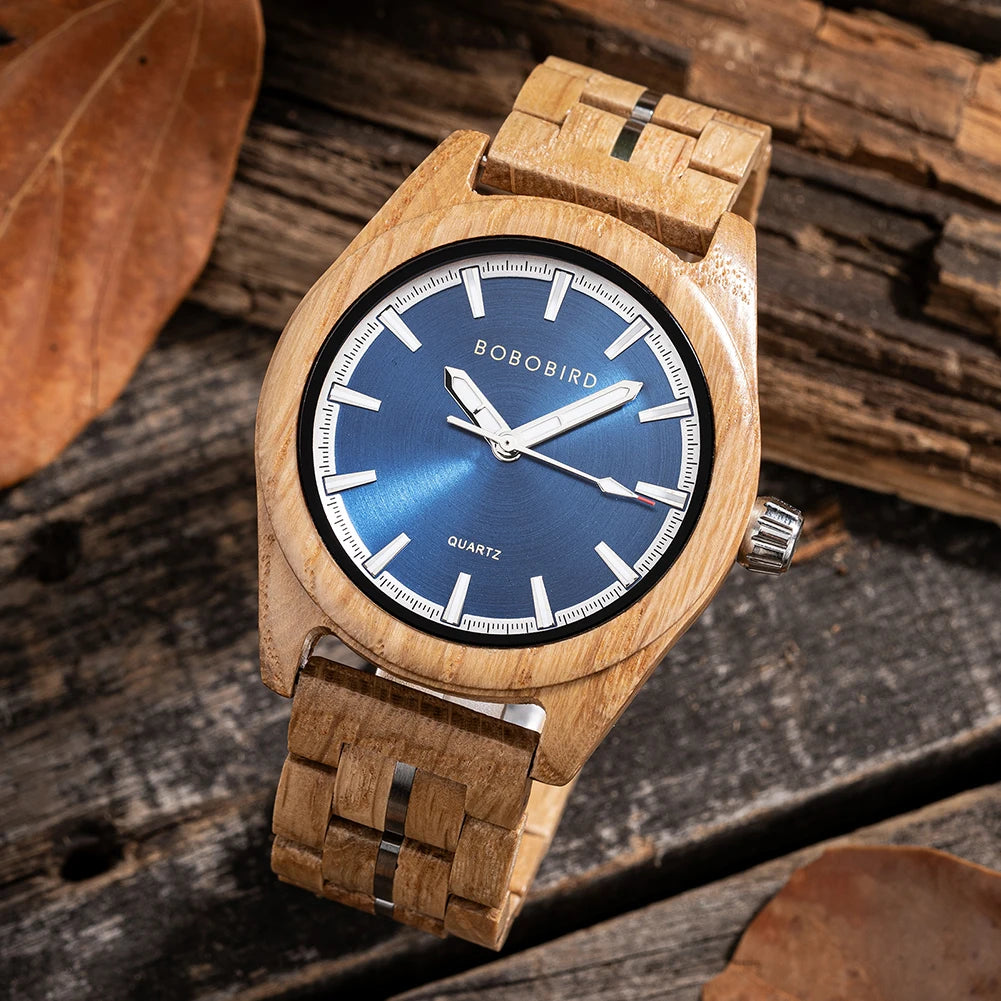 Classic Analog Men's Watch - Wooden Bracelet And Face With Luminous Hands