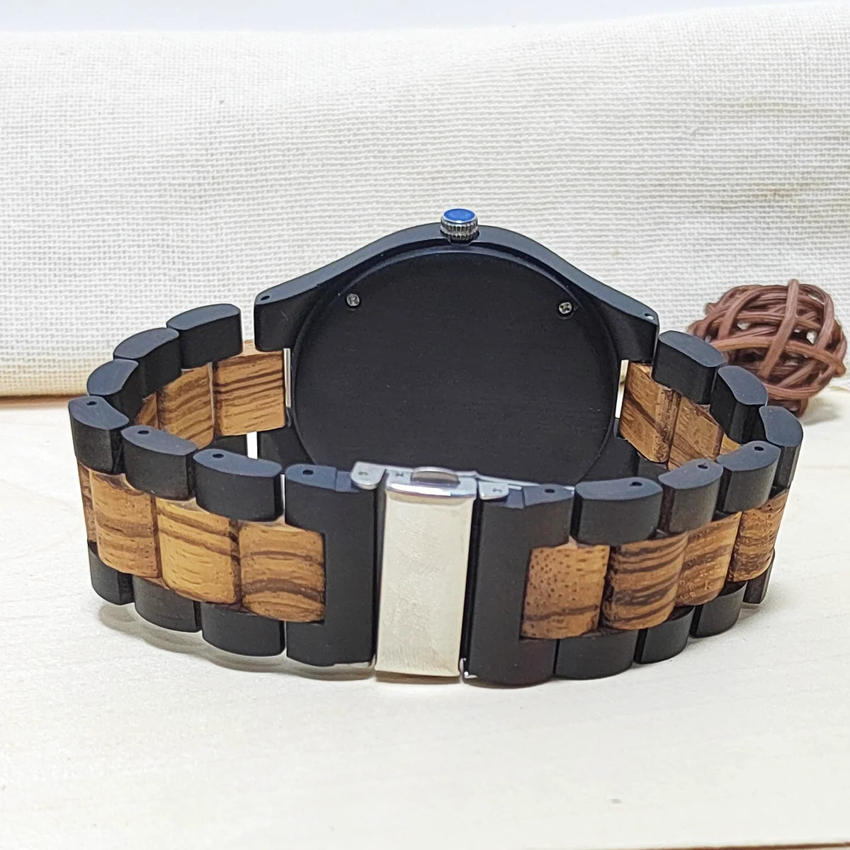 Men’s Analog Wooden Watch With Viking Symbol Face - Classic Quartz Movement