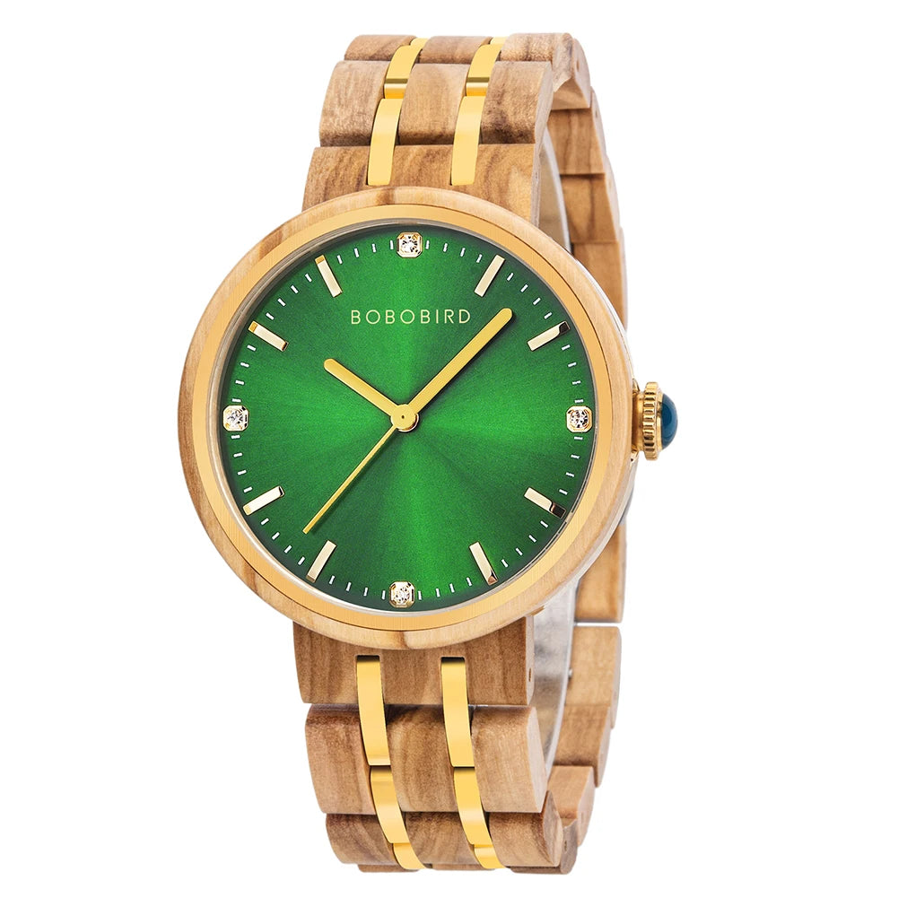Women's Wooden Watch - Round Analog Face & Quartz Movement With Gift Box