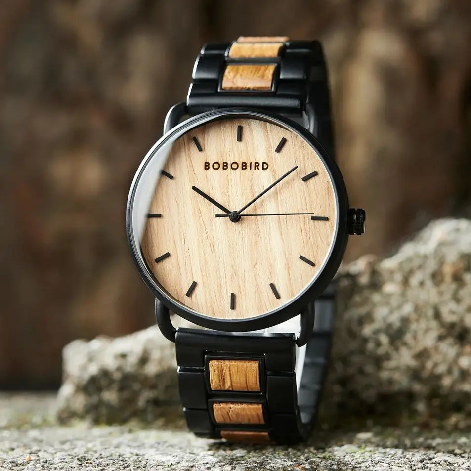 Classic Men's Wooden Watch - Quartz Movement Analog Face Wristwatch for Men