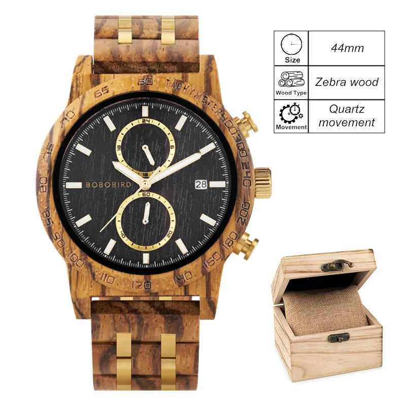 Men‘s Wooden Wristwatch Quartz Movement - Casual Dress Watch for Men