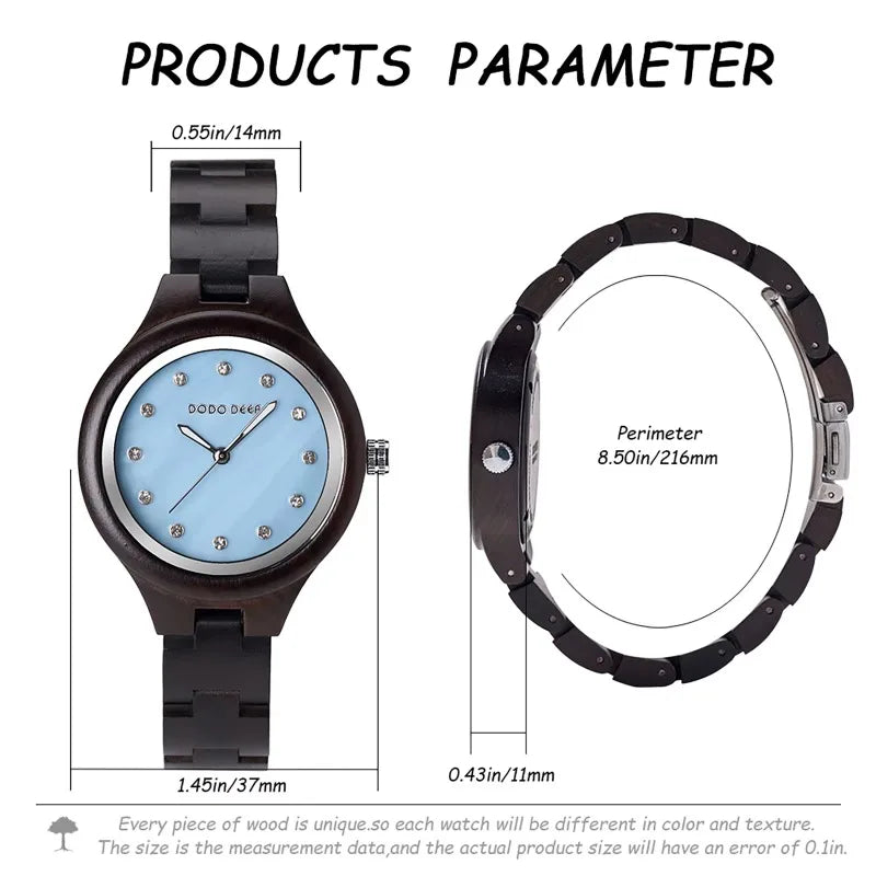 Women’s Classic Retro Analog Watch - Wooden Body And Band With Quartz Movement