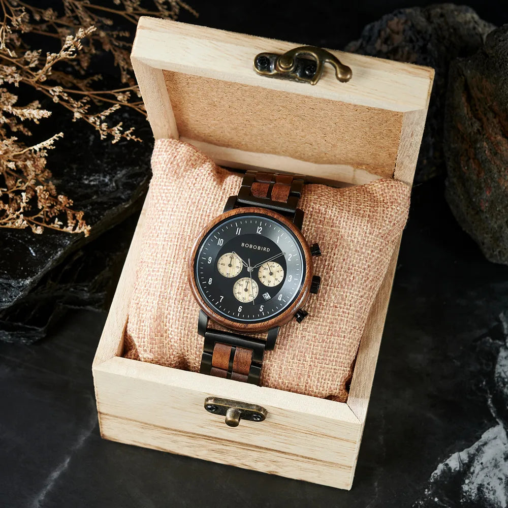 Men's Luxury Style Watch - Handmade Wooden Wrist Watch for Men With Genuine Leather