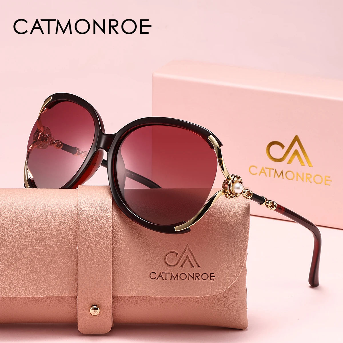 CATMONROE 1 PCS Polarized Women sunglasses Oval PC Frame Metal Hinge Decorative Flower UV400 Brand Luxury woman glasses