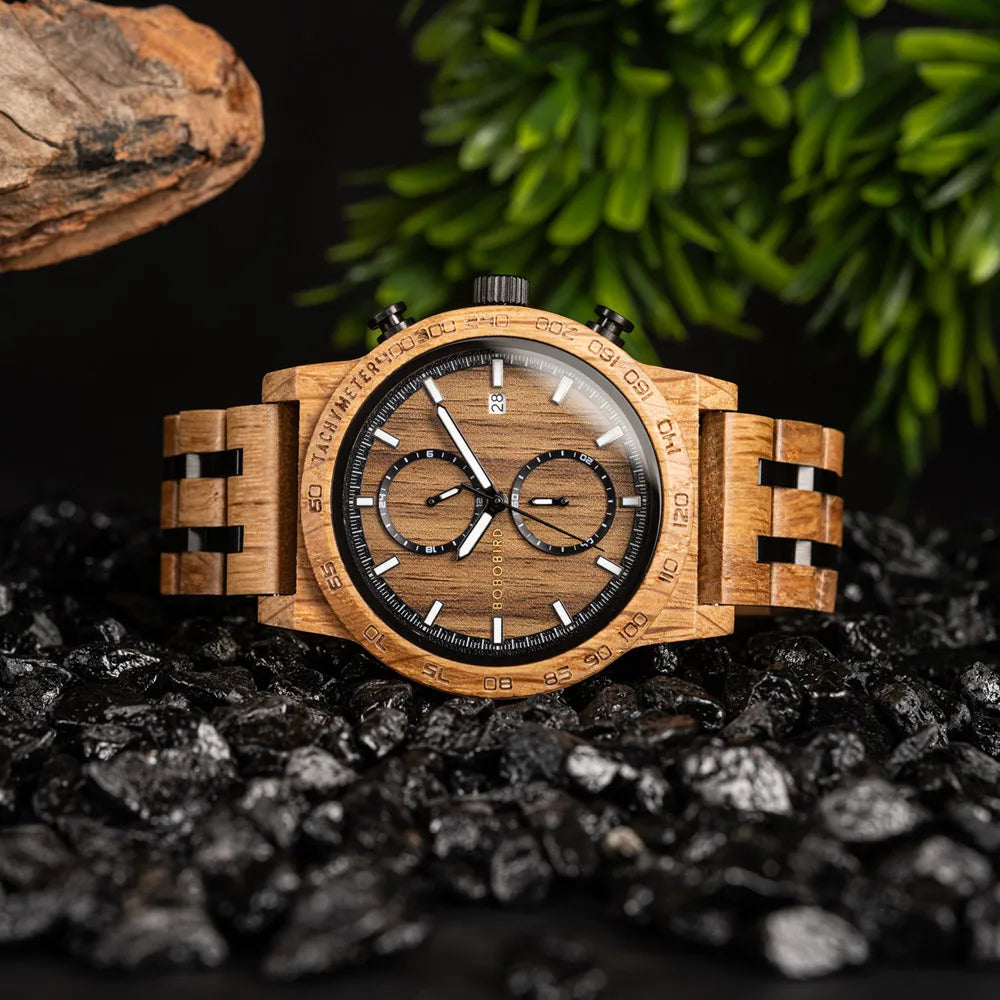 Men‘s Wooden Wristwatch Quartz Movement - Casual Dress Watch for Men