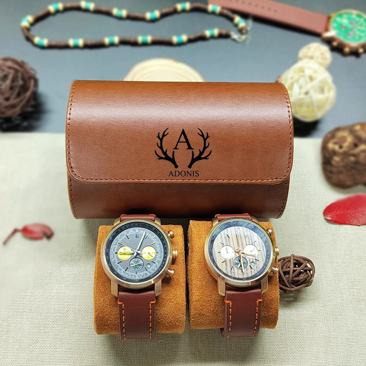 1/2/3-Slot Watch Roll Personalized Leather Travel Case - Custom Watch Case - Watch Storage Box