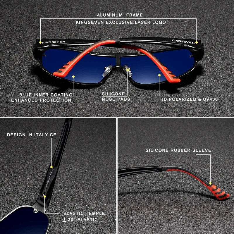 Polarized UV400 Sunglasses For Men - One Piece Mirror Lenses And Aluminum Frames