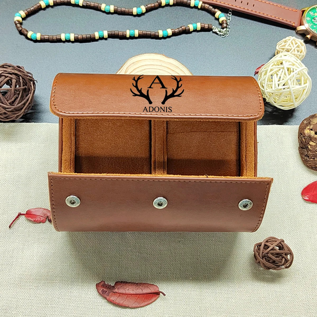 1/2/3-Slot Watch Roll Personalized Leather Travel Case - Custom Watch Case - Watch Storage Box