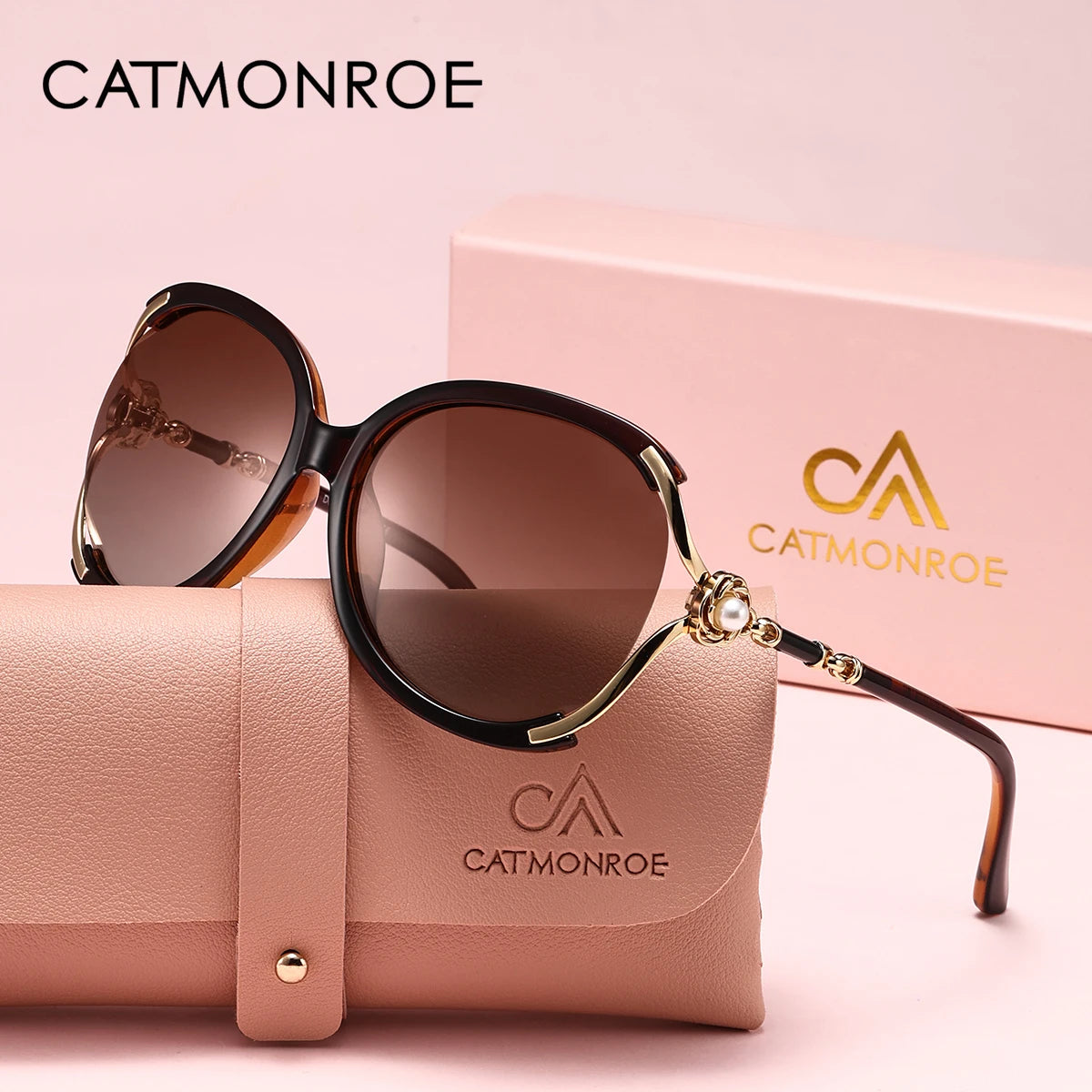 CATMONROE 1 PCS Polarized Women sunglasses Oval PC Frame Metal Hinge Decorative Flower UV400 Brand Luxury woman glasses