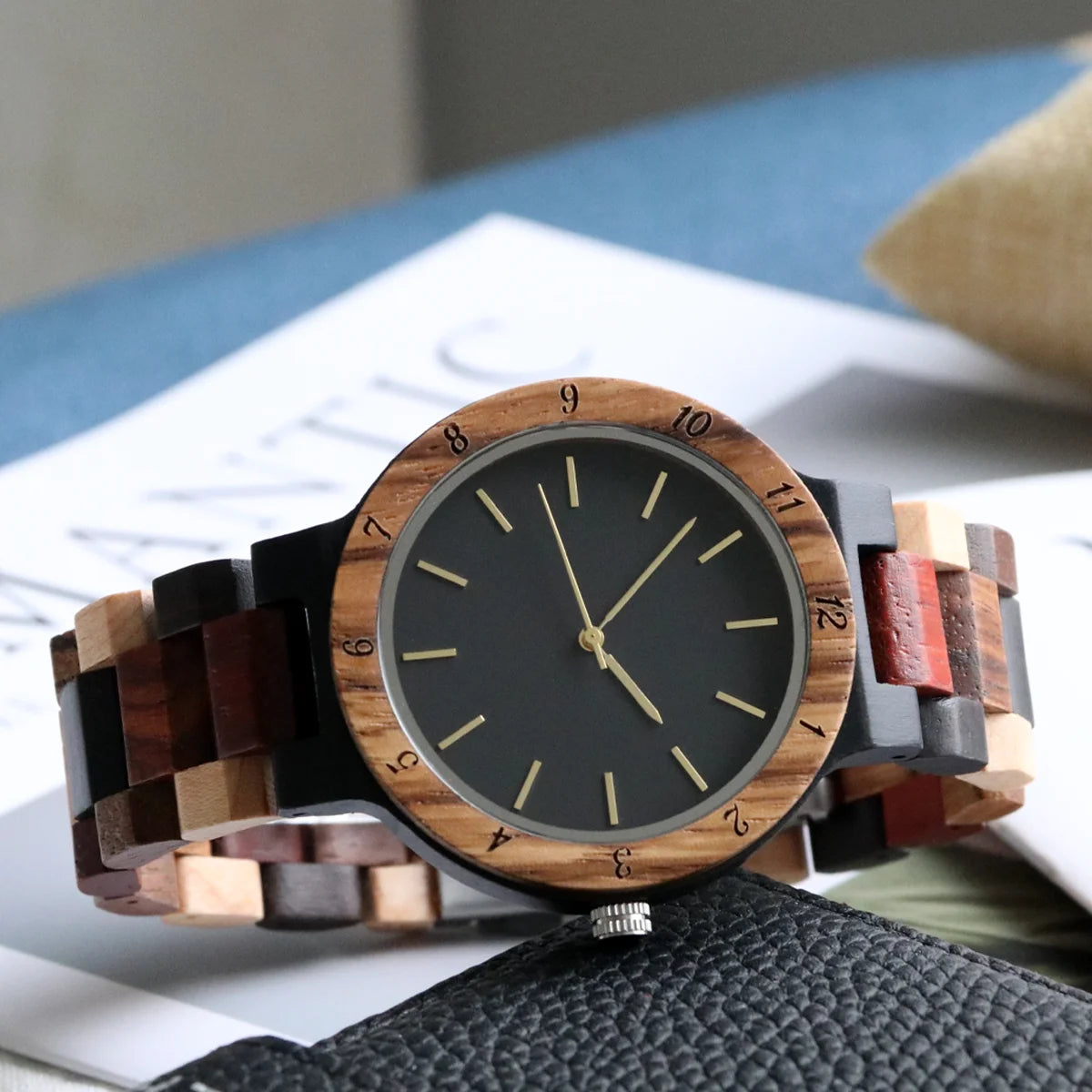 Unisex Multicolored Wooden Wristwatch For Men & Women - Classic Analog Dress Watch With Quartz Movement