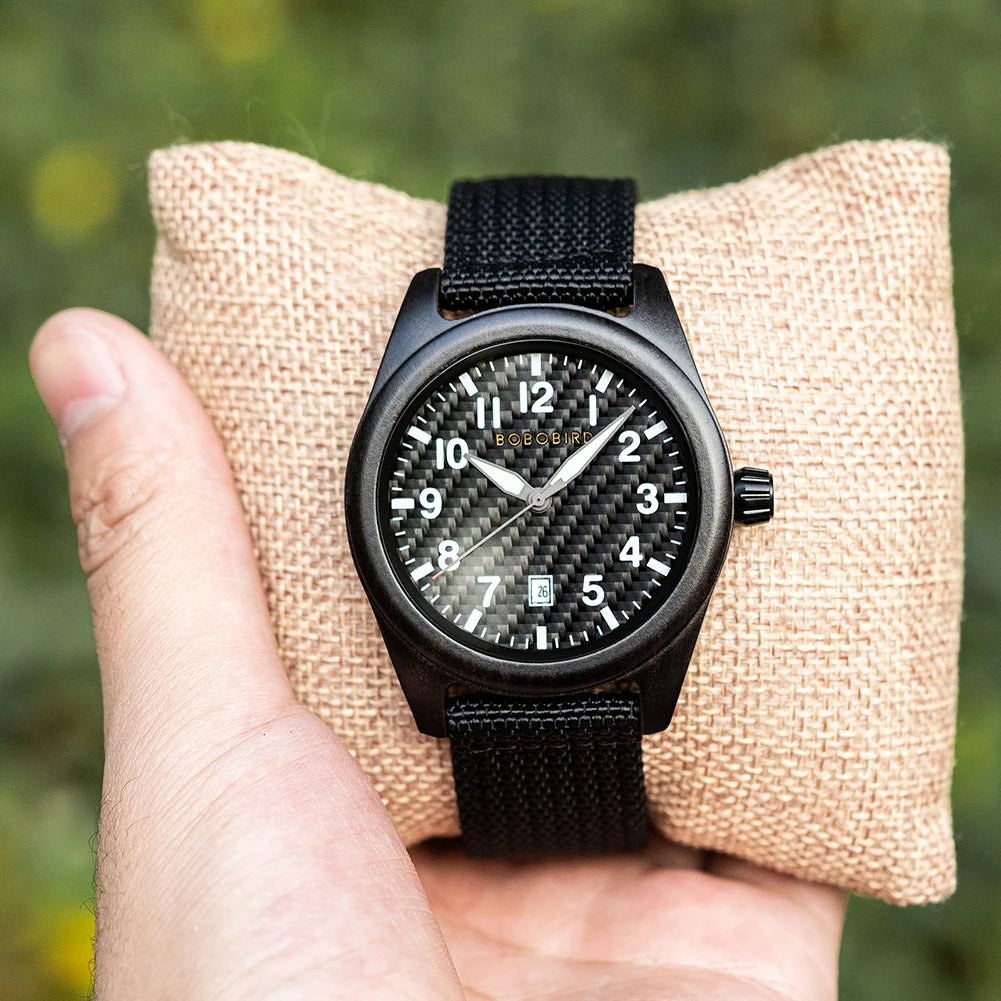 Men's Wooden Watch with Nylon Strap - Casual Wristwatch for Men - Quartz Movement & Analog Display