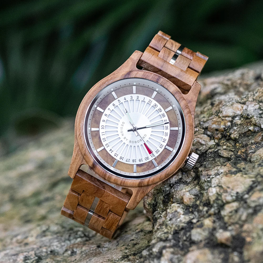 Unique Men's Wooden Watch Design - Chronographic Date Display On Face Wristwatch for Men