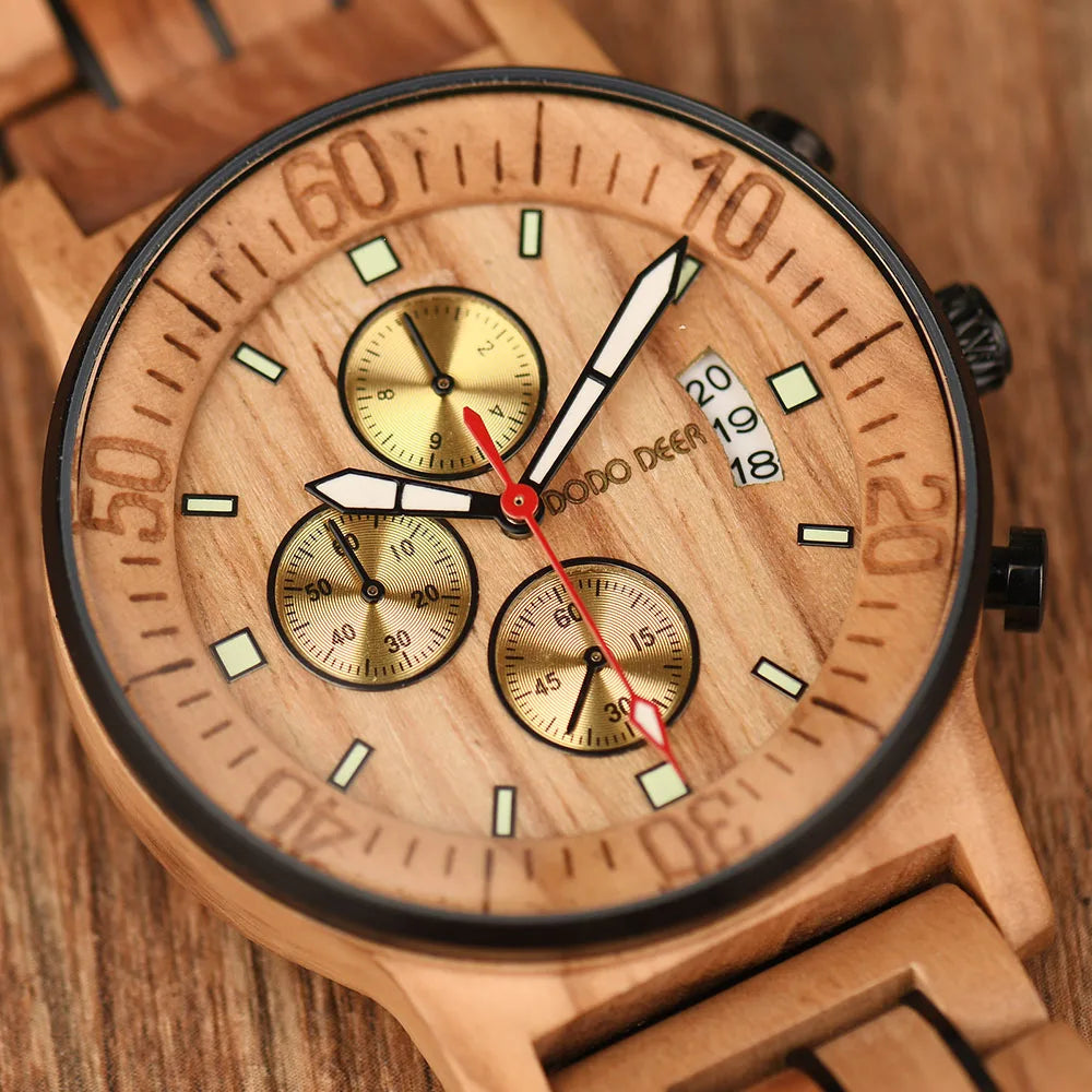 Men's Wooden Watch With Calendar - Multifunctional Fashion Quartz Movement Wristwatch