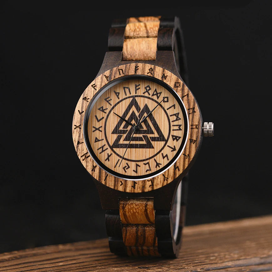 Men's Viking Style Wooden Wristwatch - Vintage Watch for Men