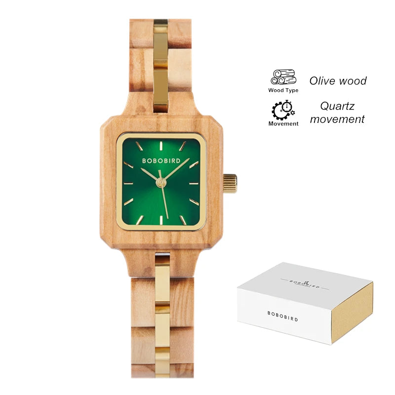 Fashion Women's Watch Wooden Links Square Face Wrist Watch for Ladies Special Gift