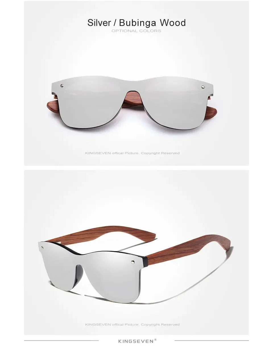 Men’s UV Polarized Mirror Lens Sunglasses - Rectangular Shaped Wooden Frames