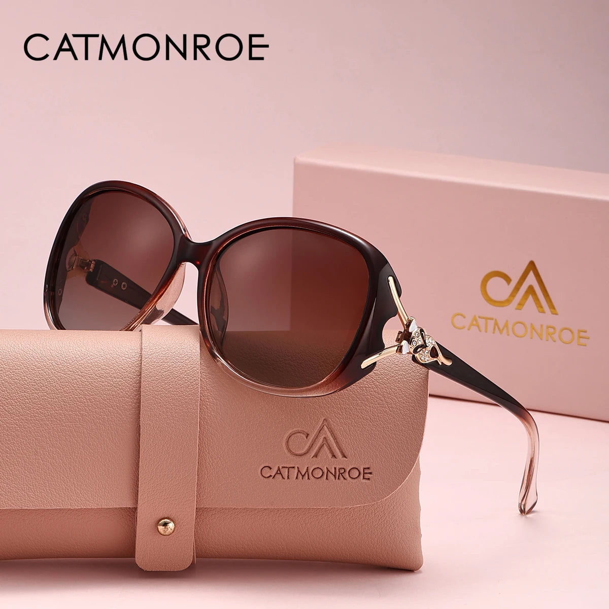 CATMONROE 1pcs Luxury Brand Women Sunglasses Exquisite Wine Red Mirror Frame Fox Style Adorned UV400 Travel Polarized Sunglasses